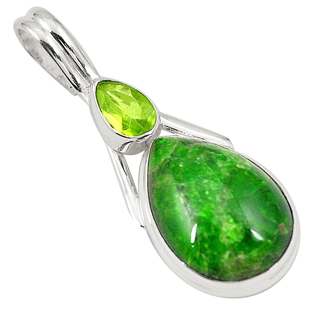 Natural green chrome diopside peridot 925 silver pendant jewelry m30548