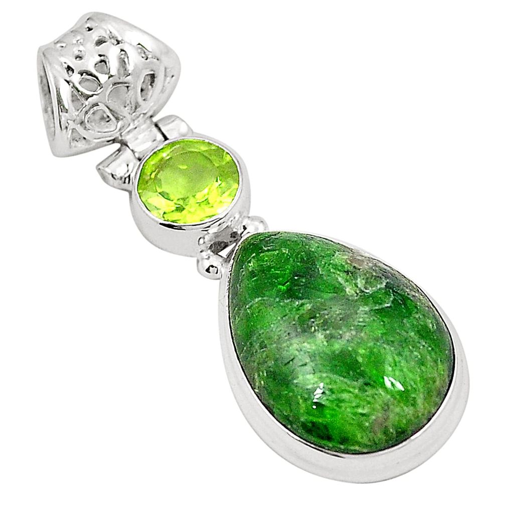 Natural green chrome diopside peridot 925 sterling silver pendant m30552