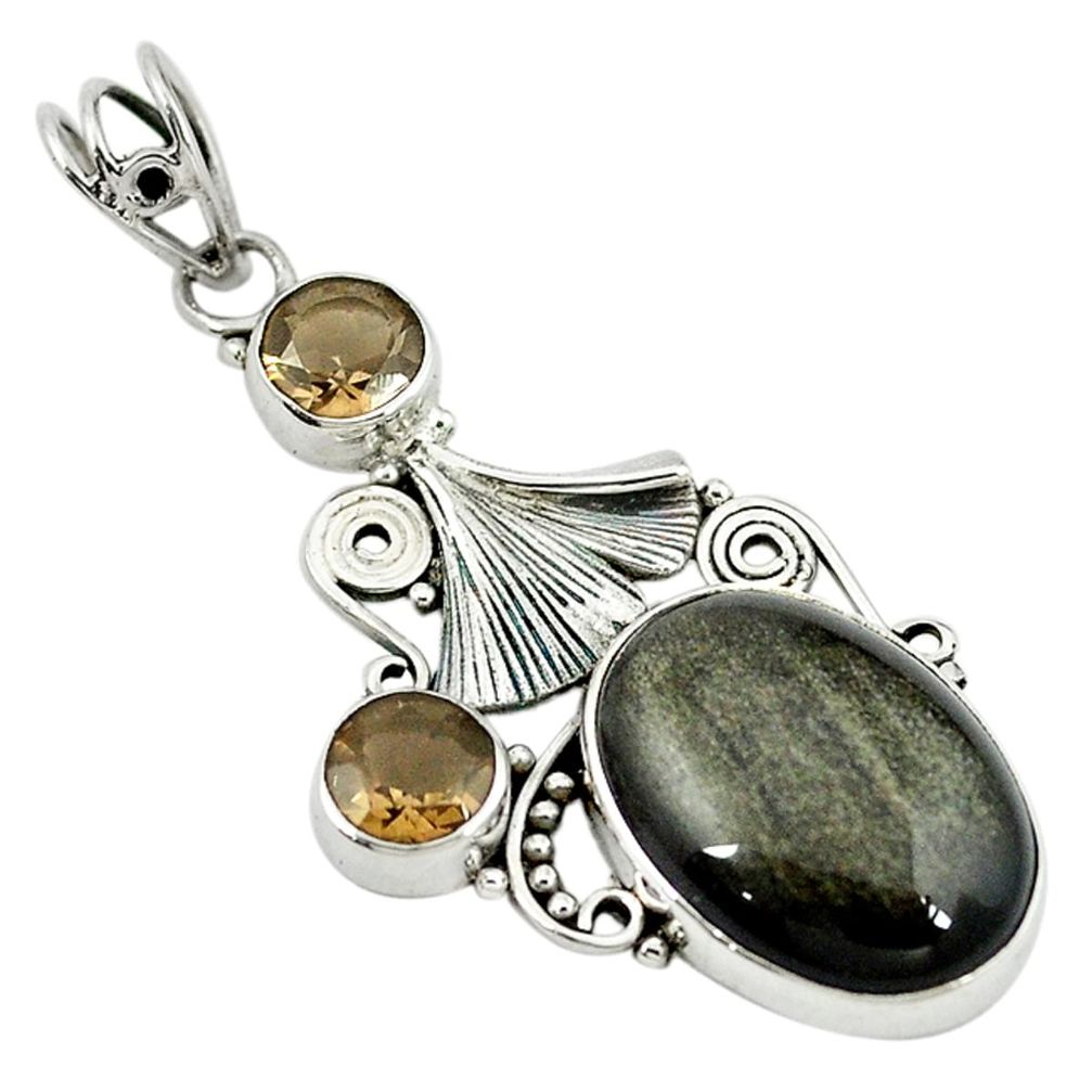 925 silver natural golden sheen black obsidian pendant jewelry m3057