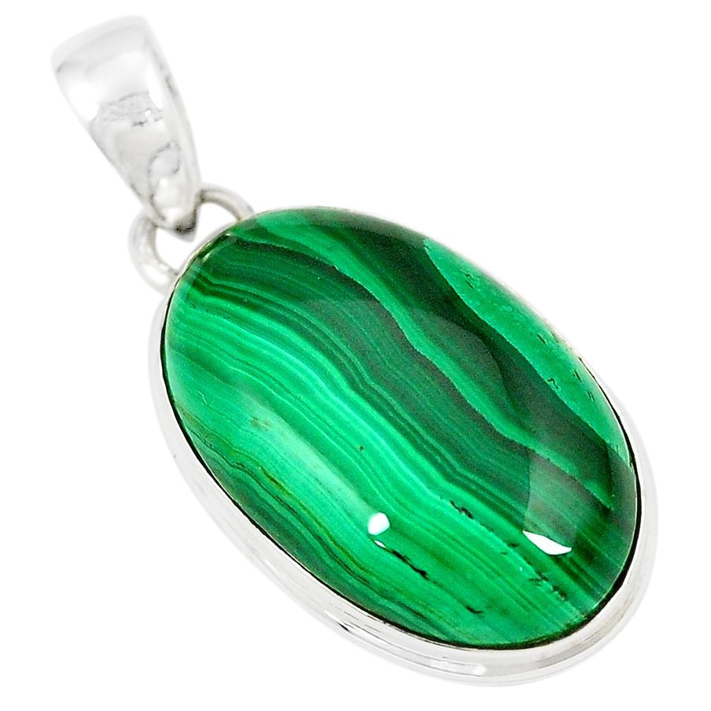 Natural green malachite (pilot's stone) 925 sterling silver pendant m30624