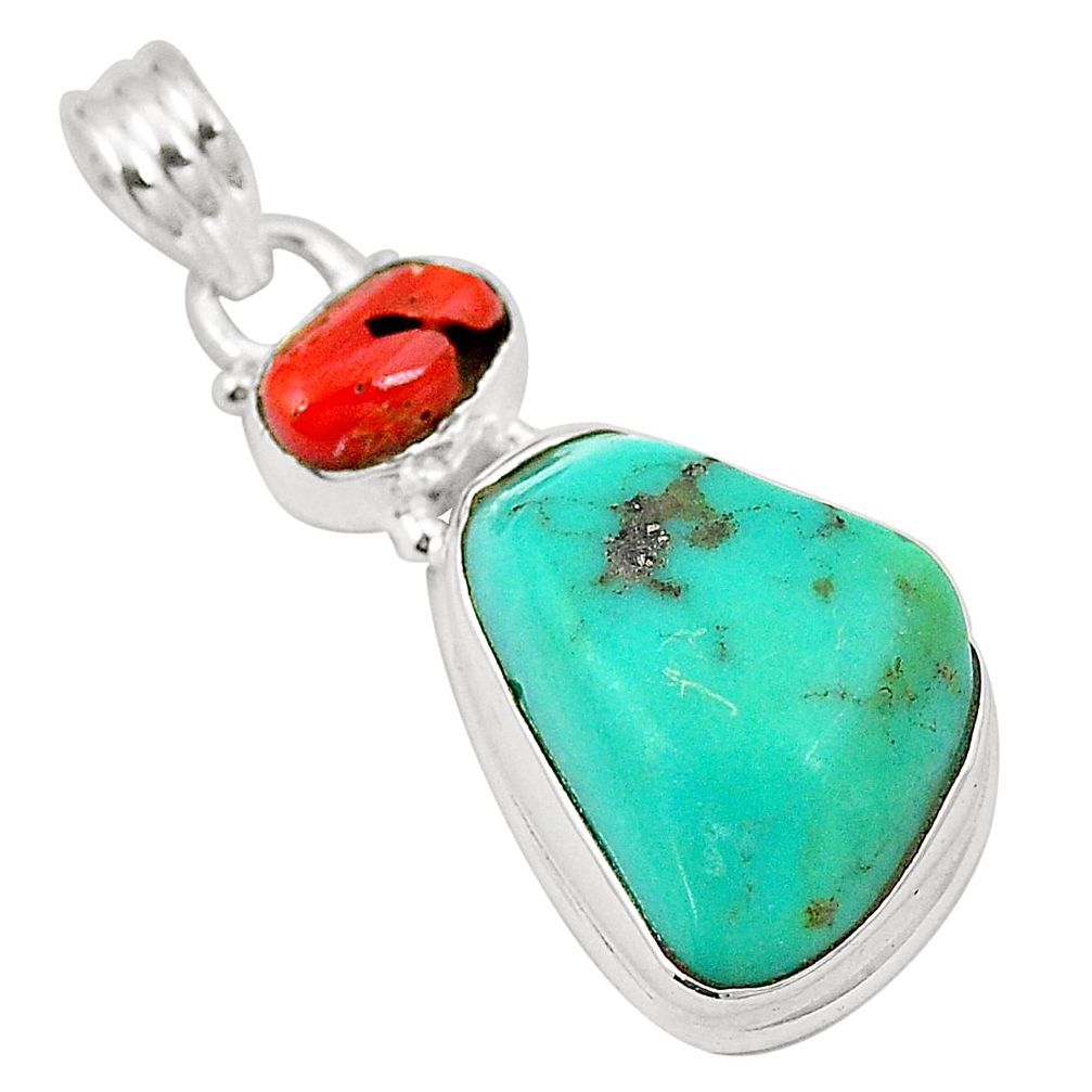 Natural green turquoise tibetan coral 925 silver pendant jewelry m30843