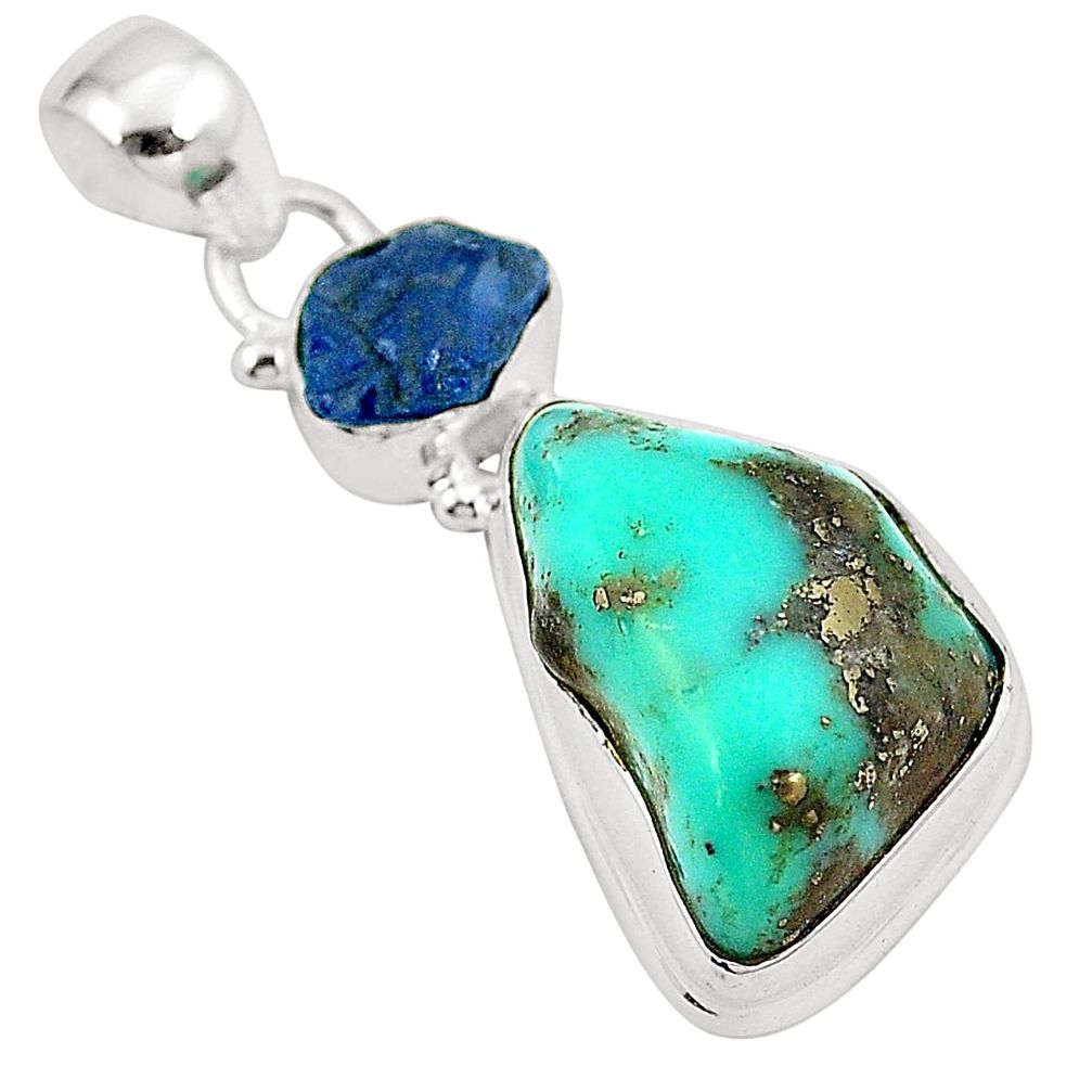 Natural green turquoise tibetan 925 sterling silver pendant jewelry m30847