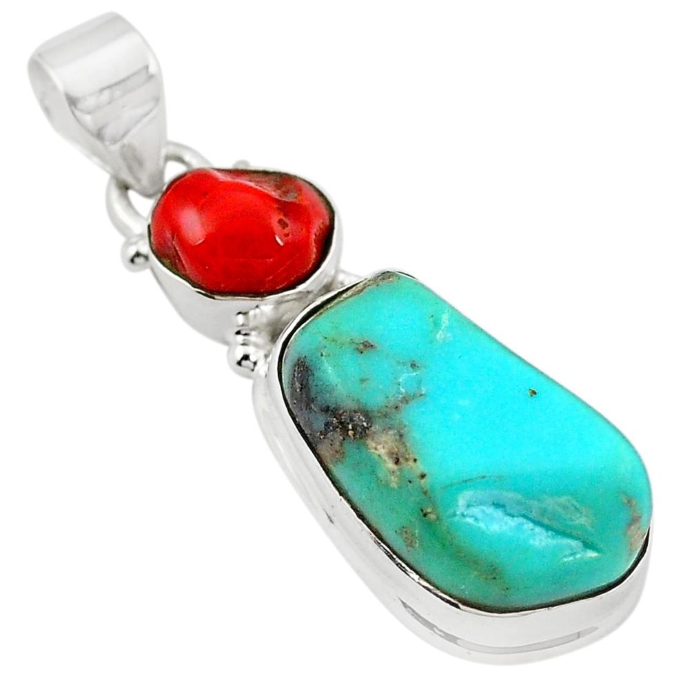 925 sterling silver natural green turquoise tibetan coral pendant m30865