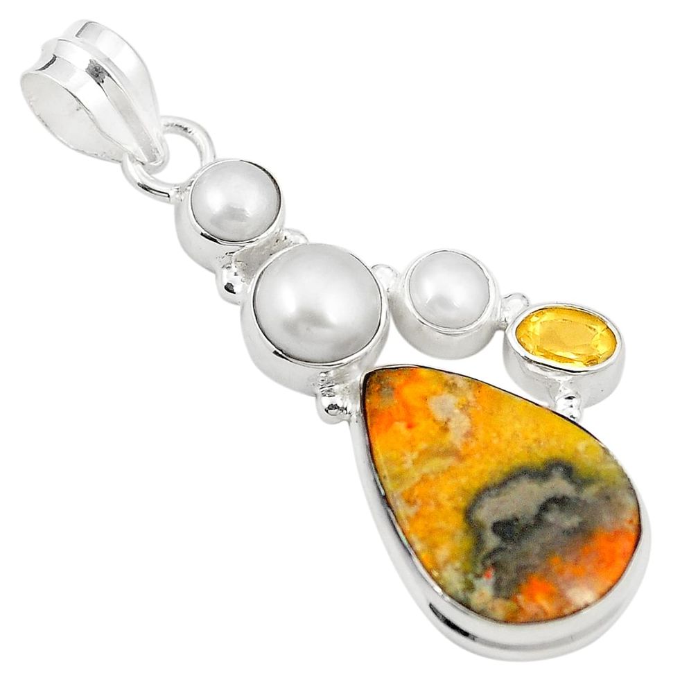 925 silver natural yellow bumble bee australian jasper citrine pendant m31025