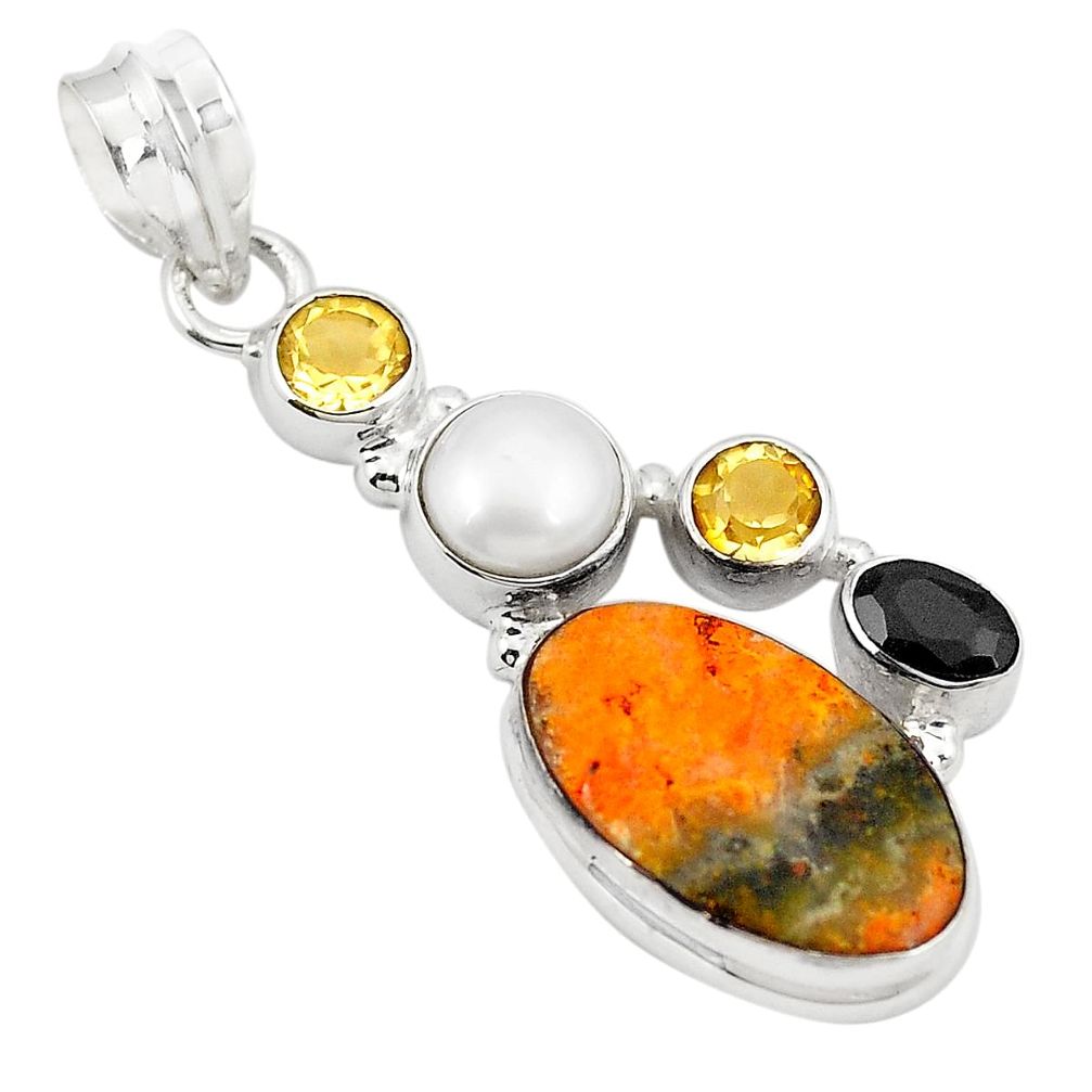 Natural yellow bumble bee australian jasper pearl 925 silver pendant m31029