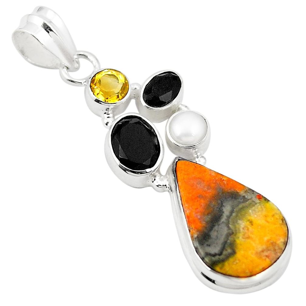 Natural yellow bumble bee australian jasper pearl 925 silver pendant m31038