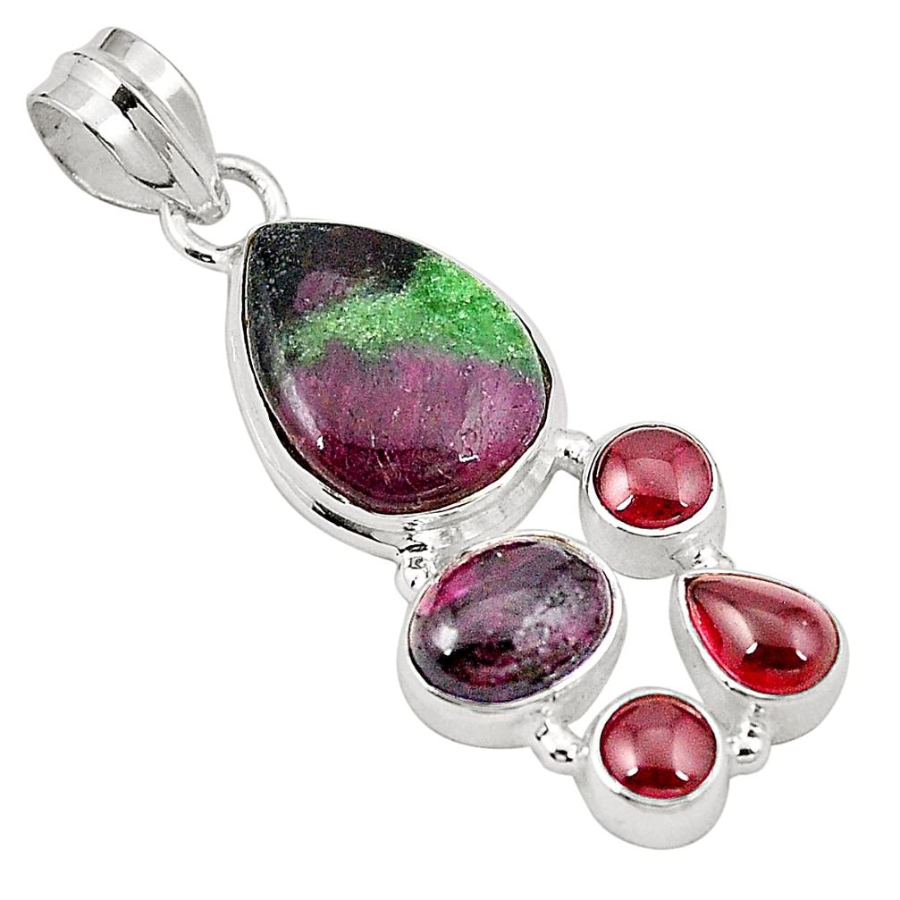 Natural pink ruby zoisite garnet 925 sterling silver pendant jewelry m31046