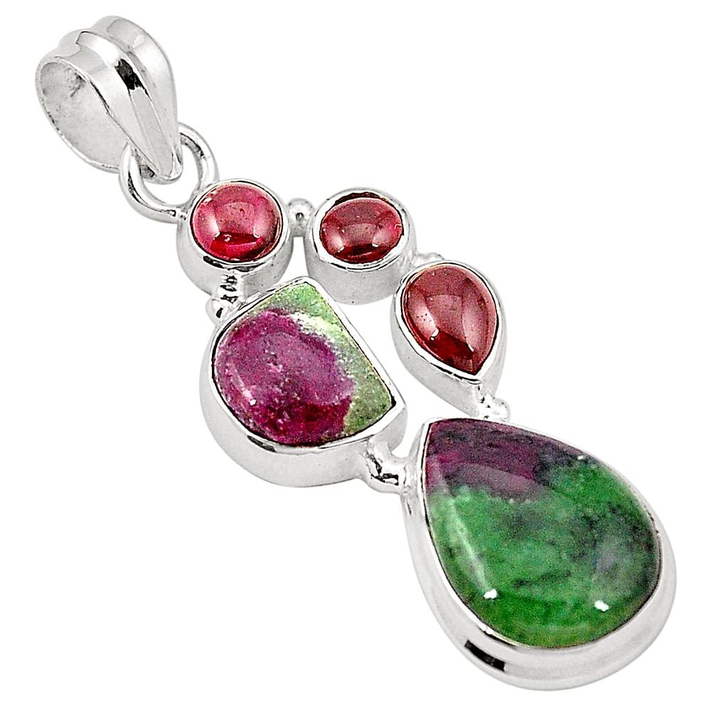 Natural pink ruby zoisite garnet 925 sterling silver pendant jewelry m31047