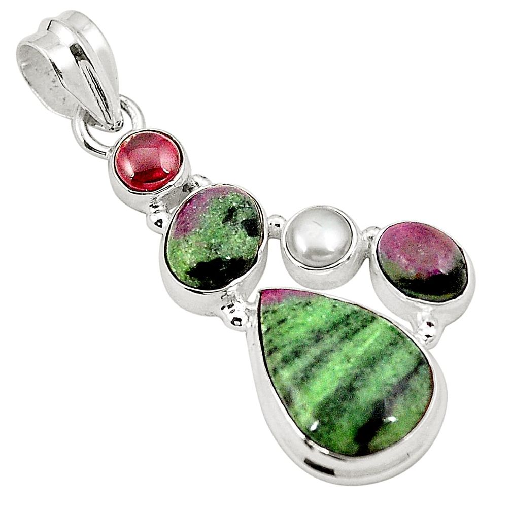 925 sterling silver natural pink ruby zoisite garnet pearl pendant m31050