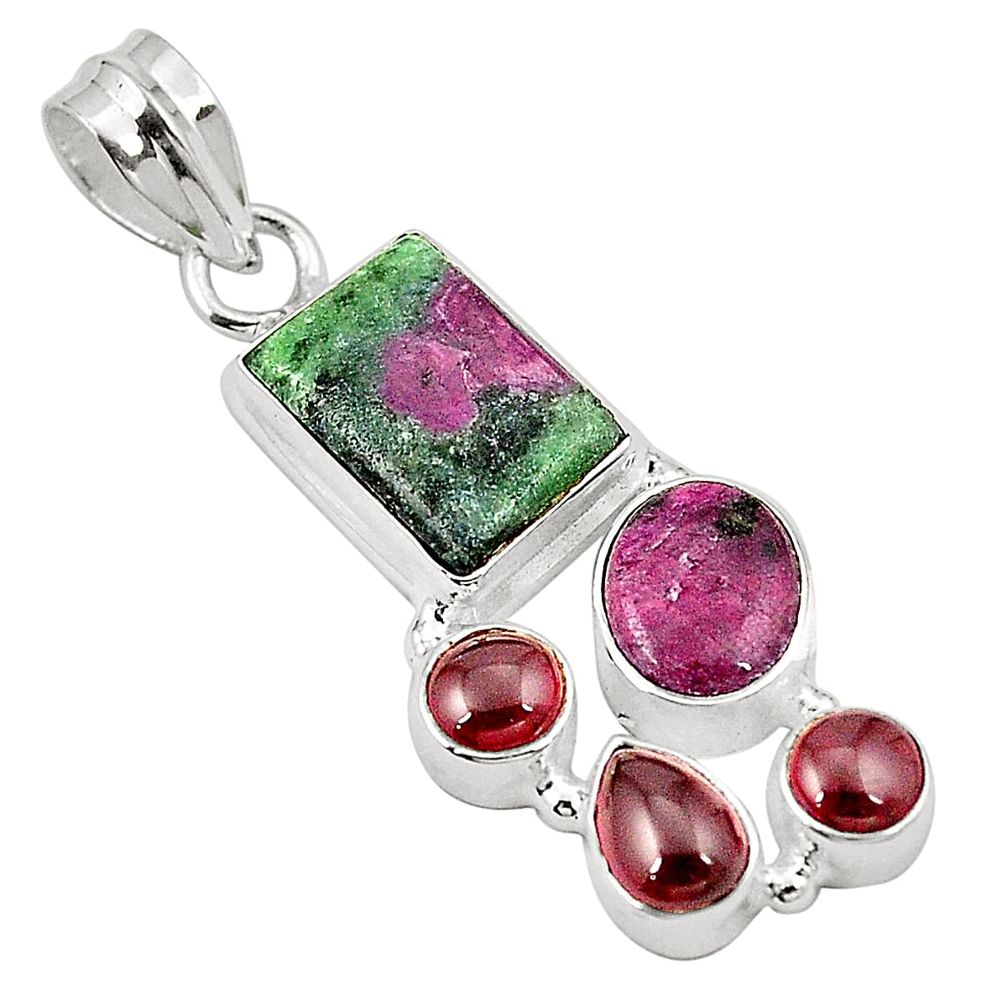 Natural pink ruby zoisite garnet 925 sterling silver pendant jewelry m31052