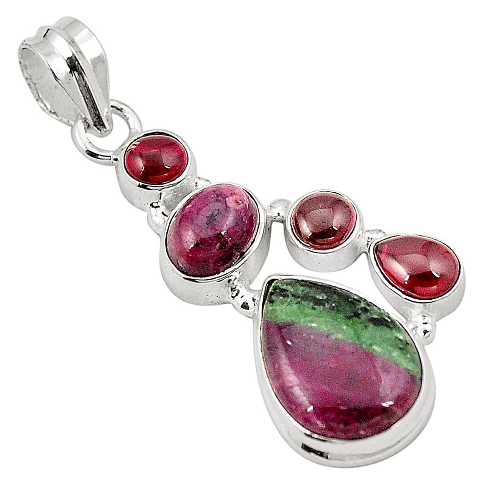 Natural pink ruby zoisite garnet 925 sterling silver pendant jewelry m31053