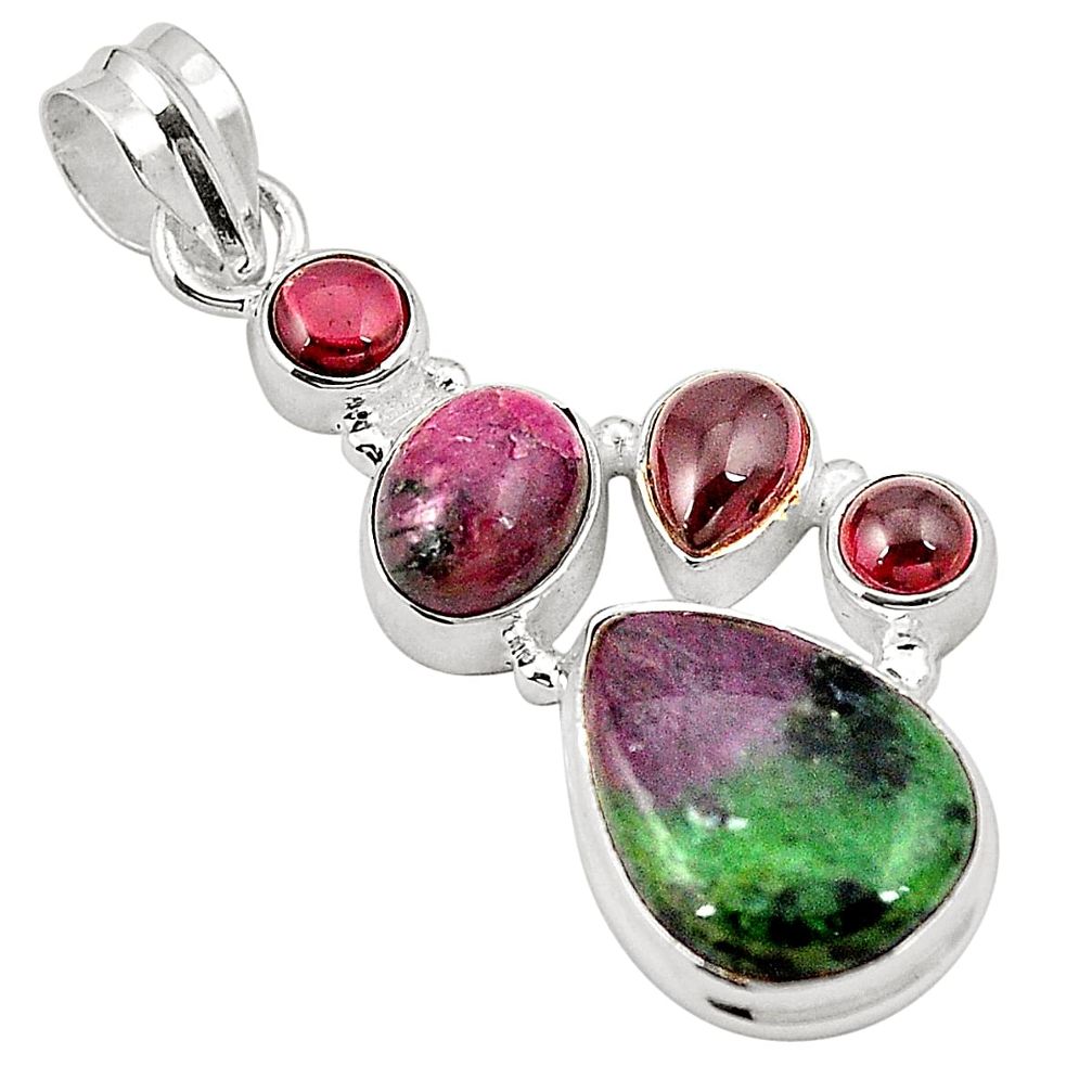 Natural pink ruby zoisite garnet 925 sterling silver pendant jewelry m31054