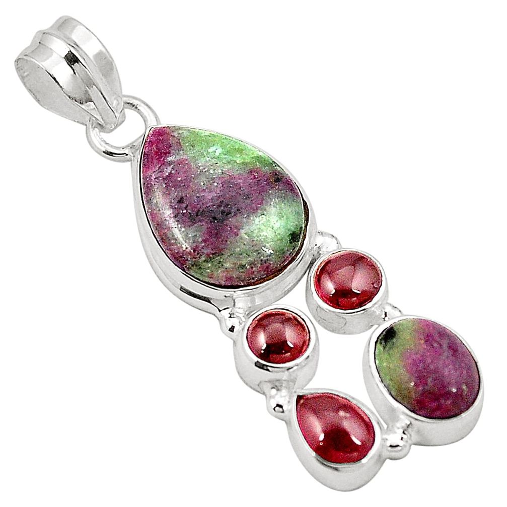 Natural pink ruby zoisite garnet 925 sterling silver pendant jewelry m31058