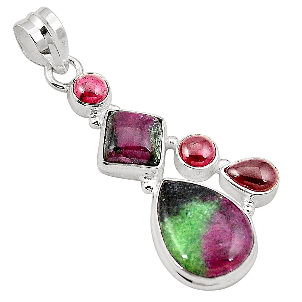 Natural pink ruby zoisite red garnet 925 sterling silver pendant m31059