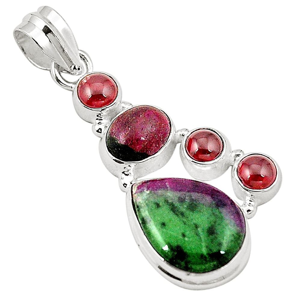 Natural pink ruby zoisite red garnet 925 sterling silver pendant m31063