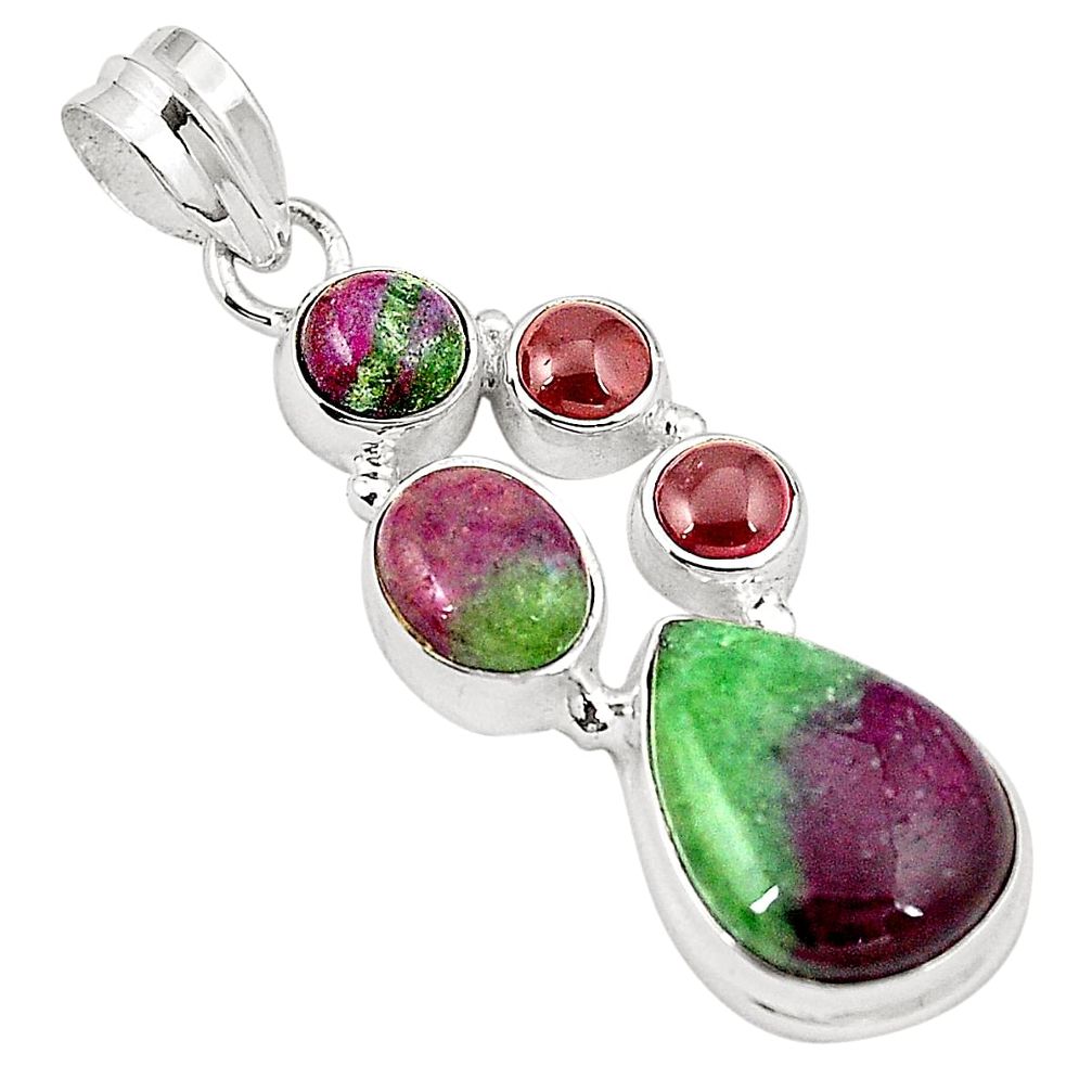 Natural pink ruby zoisite garnet 925 sterling silver pendant jewelry m31067