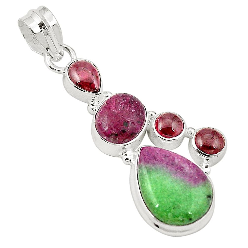 Natural pink ruby zoisite garnet 925 sterling silver pendant jewelry m31072