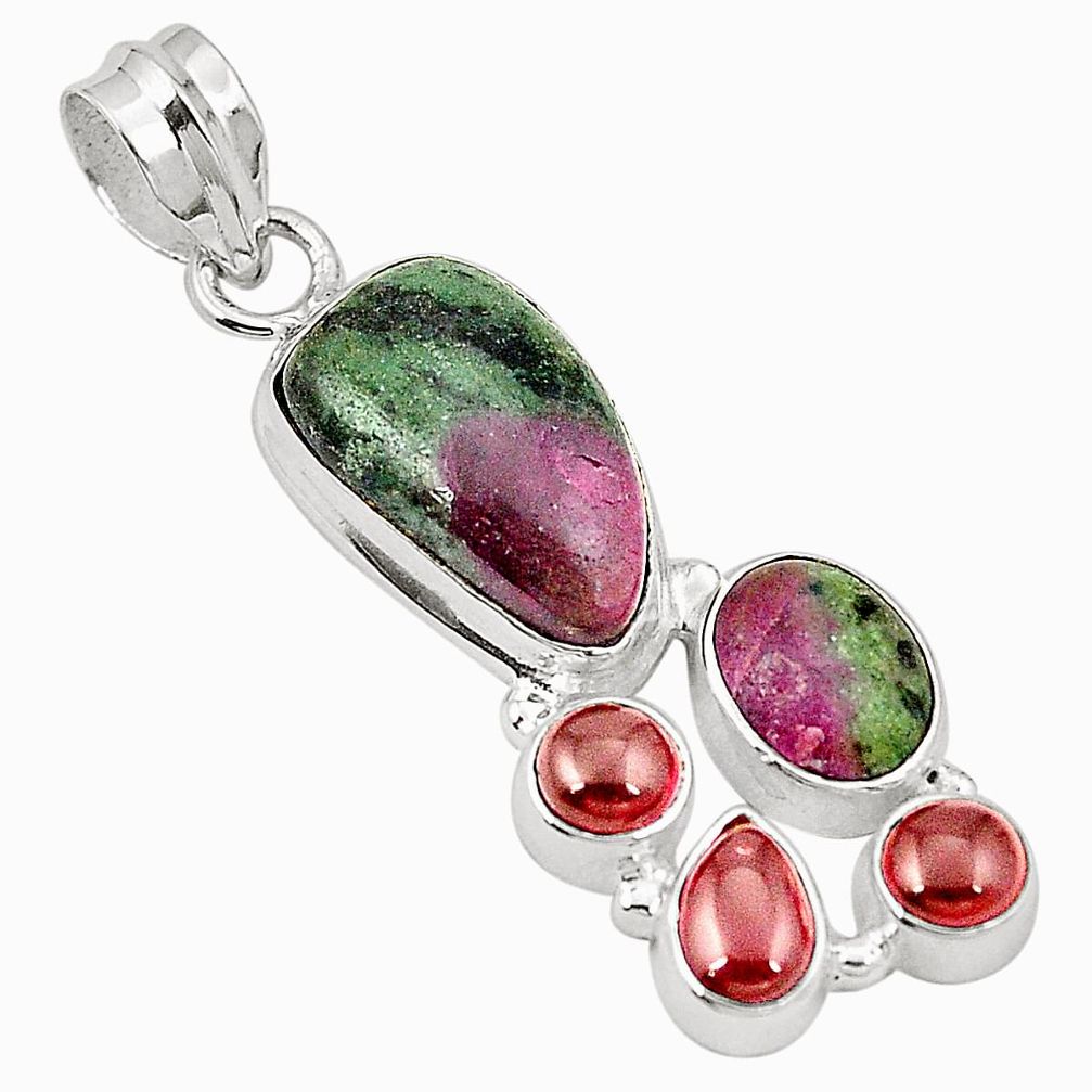 Natural pink ruby zoisite garnet 925 sterling silver pendant jewelry m31073