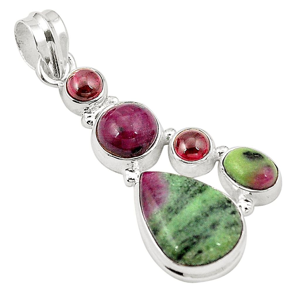 925 sterling silver natural pink ruby zoisite garnet pendant jewelry m31074