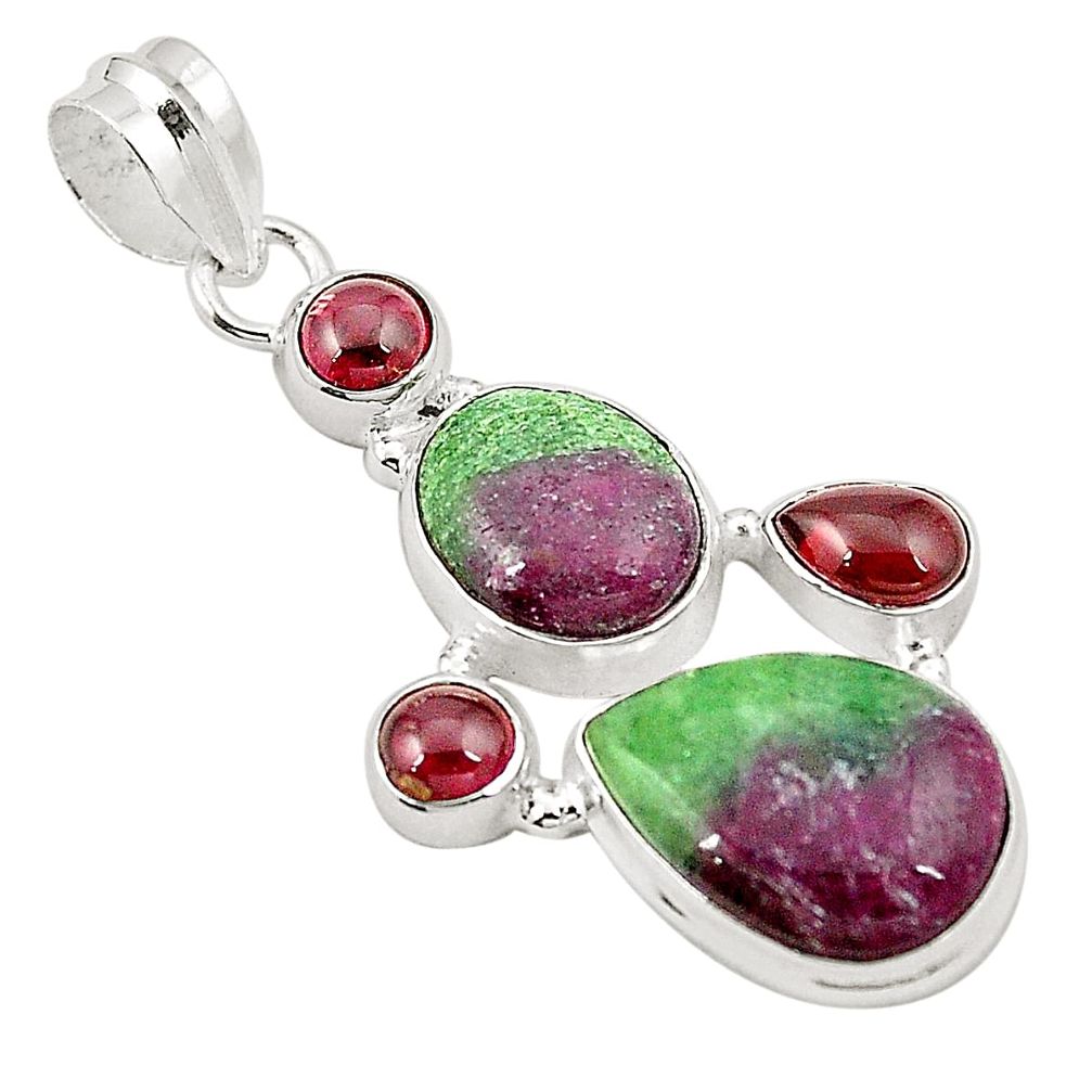 Natural pink ruby zoisite red garnet 925 sterling silver pendant m31075