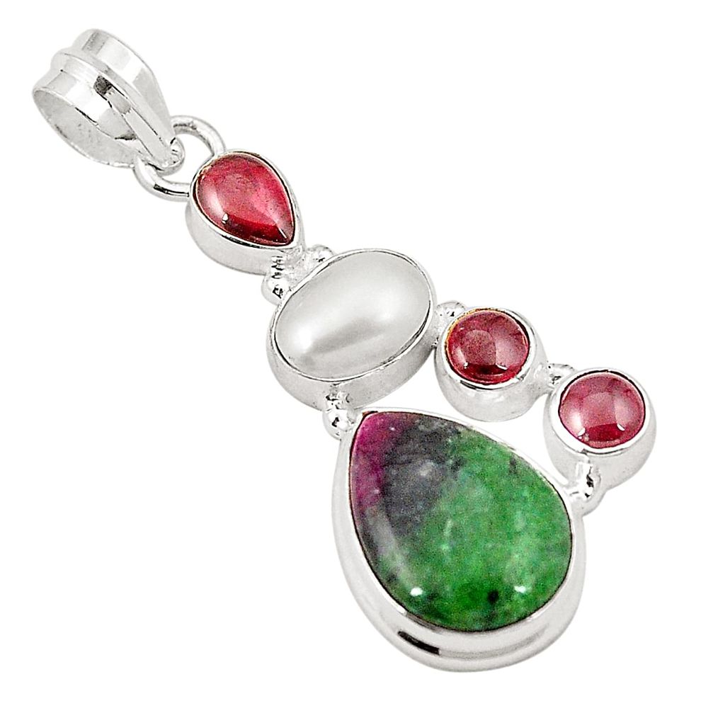 Natural pink ruby zoisite garnet pearl 925 sterling silver pendant m31076