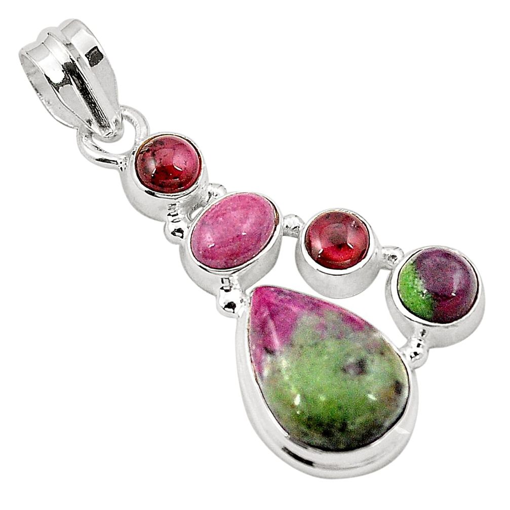 925 sterling silver natural pink ruby zoisite pear garnet pendant m31080