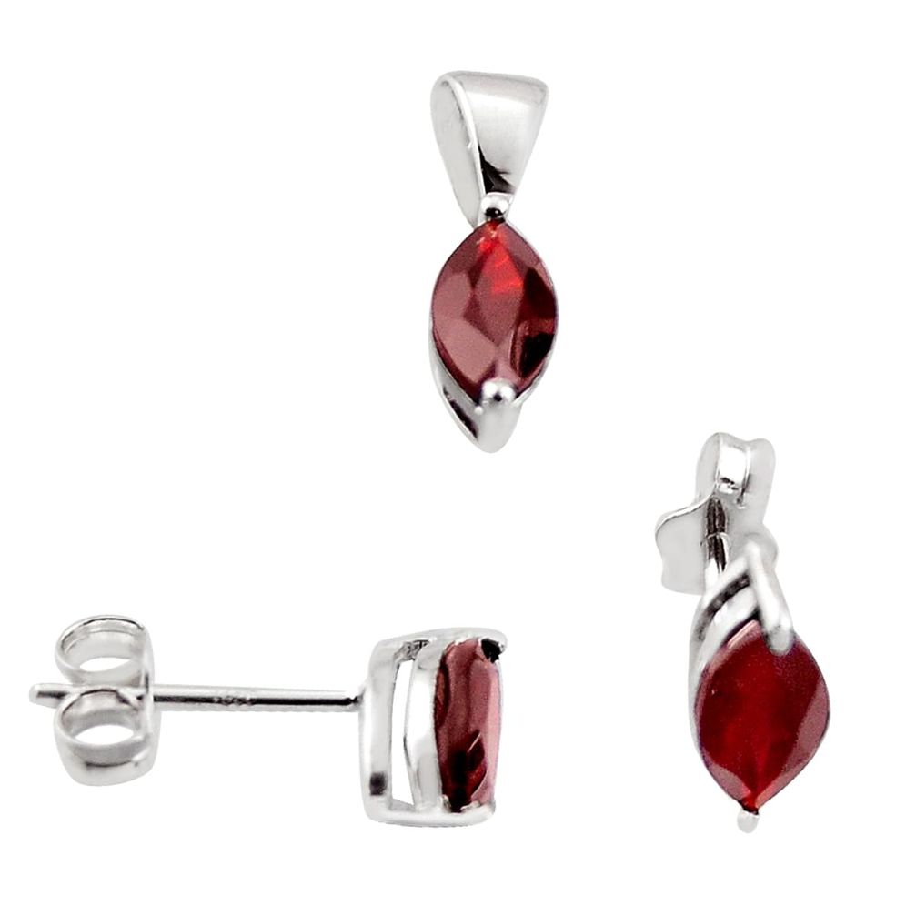 2.00cts natural red garnet 925 sterling silver pendant earrings set jewelry