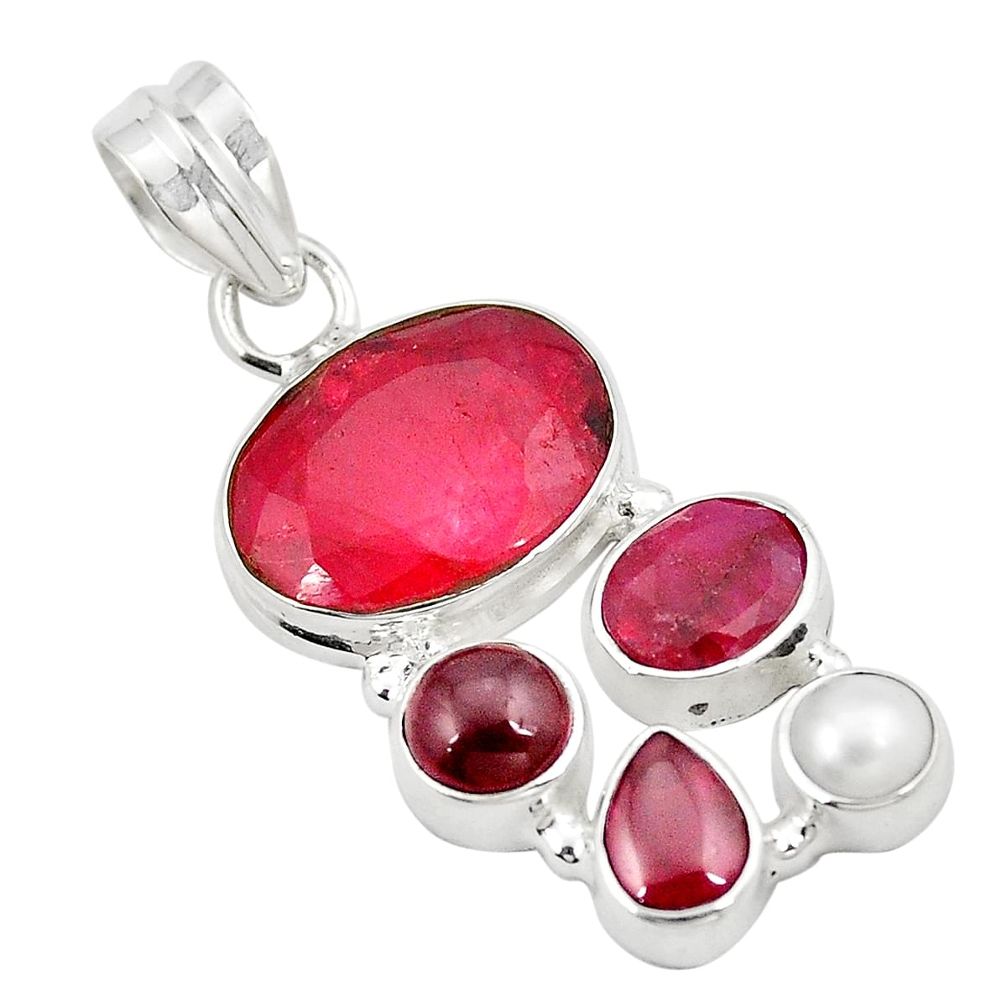 Natural red ruby garnet pearl 925 sterling silver pendant jewelry m31102