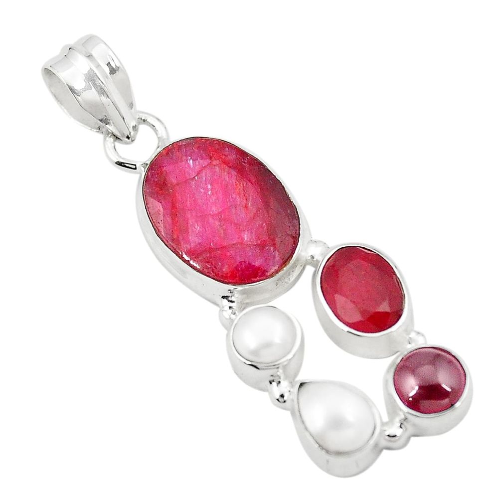 Natural red ruby garnet pearl 925 sterling silver pendant jewelry m31107