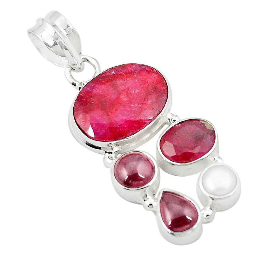 925 sterling silver natural red ruby garnet pearl pendant jewelry m31109