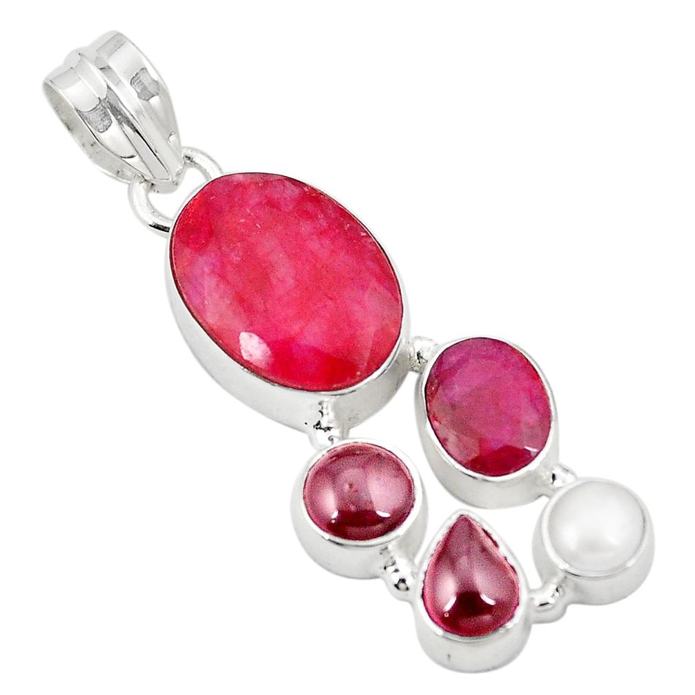 Natural red ruby garnet pearl 925 sterling silver pendant jewelry m31111