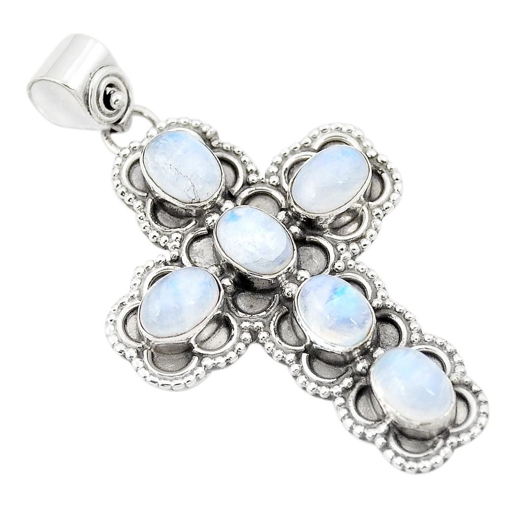 925 sterling silver natural rainbow moonstone holy cross pendant jewelry m31224