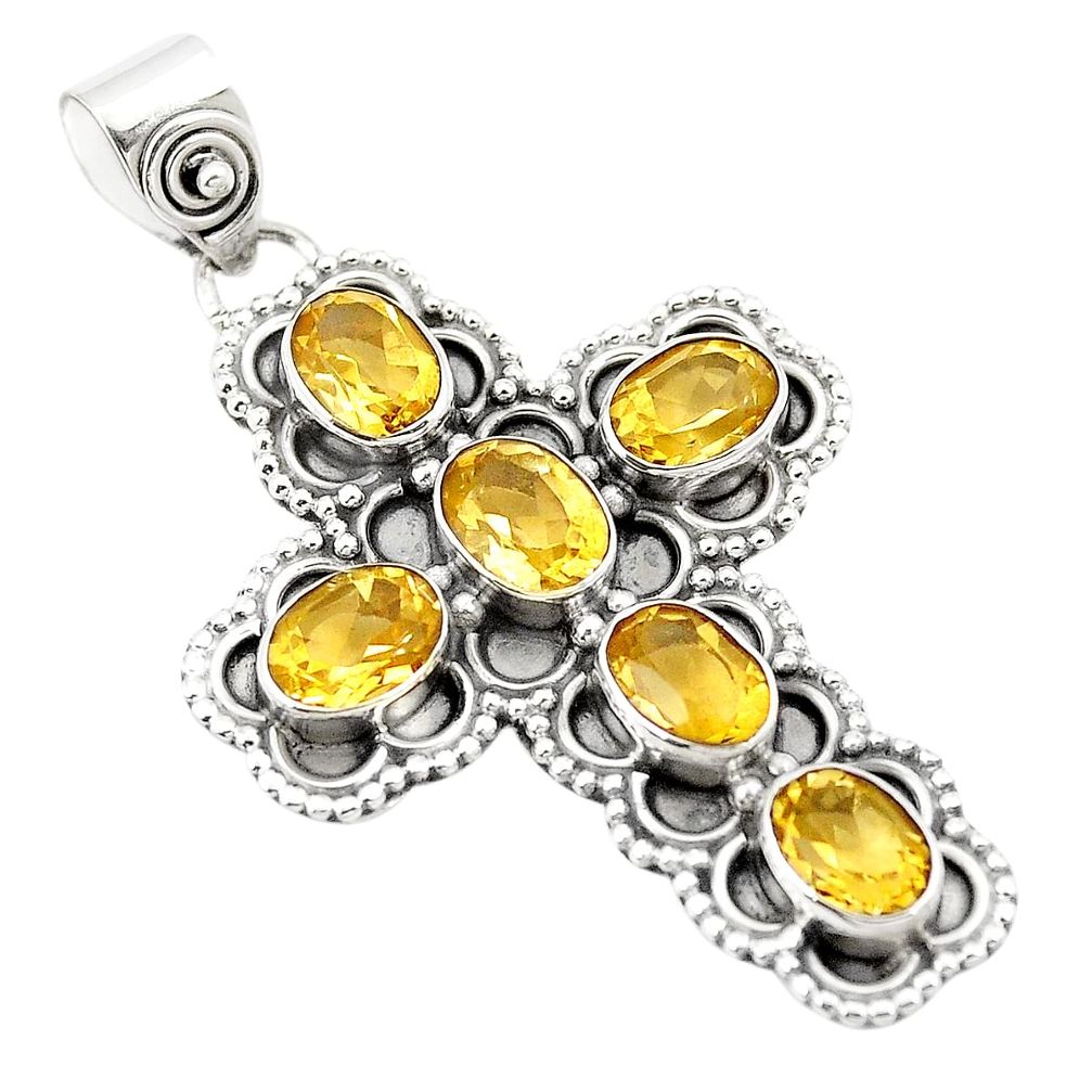 Natural yellow citrine 925 sterling silver holy cross pendant m31227