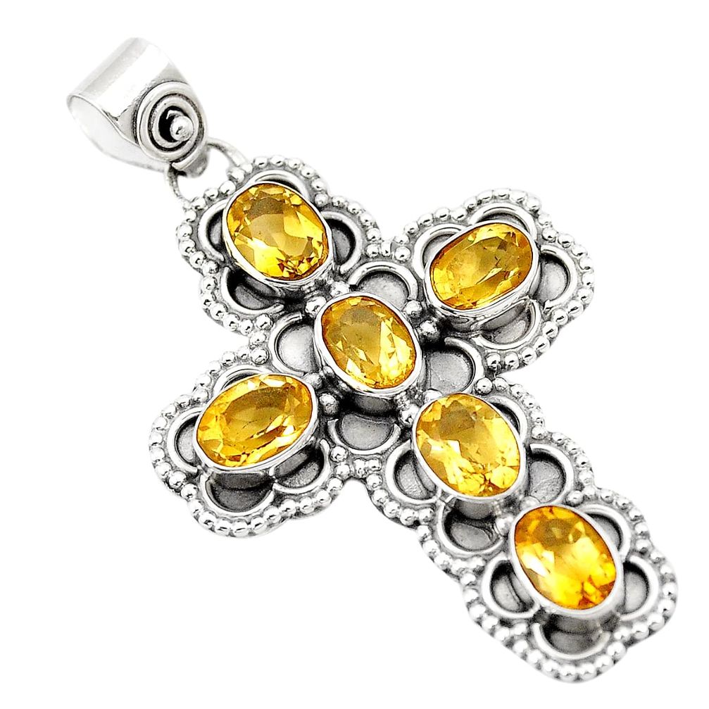 Natural yellow citrine 925 sterling silver holy cross pendant m31228