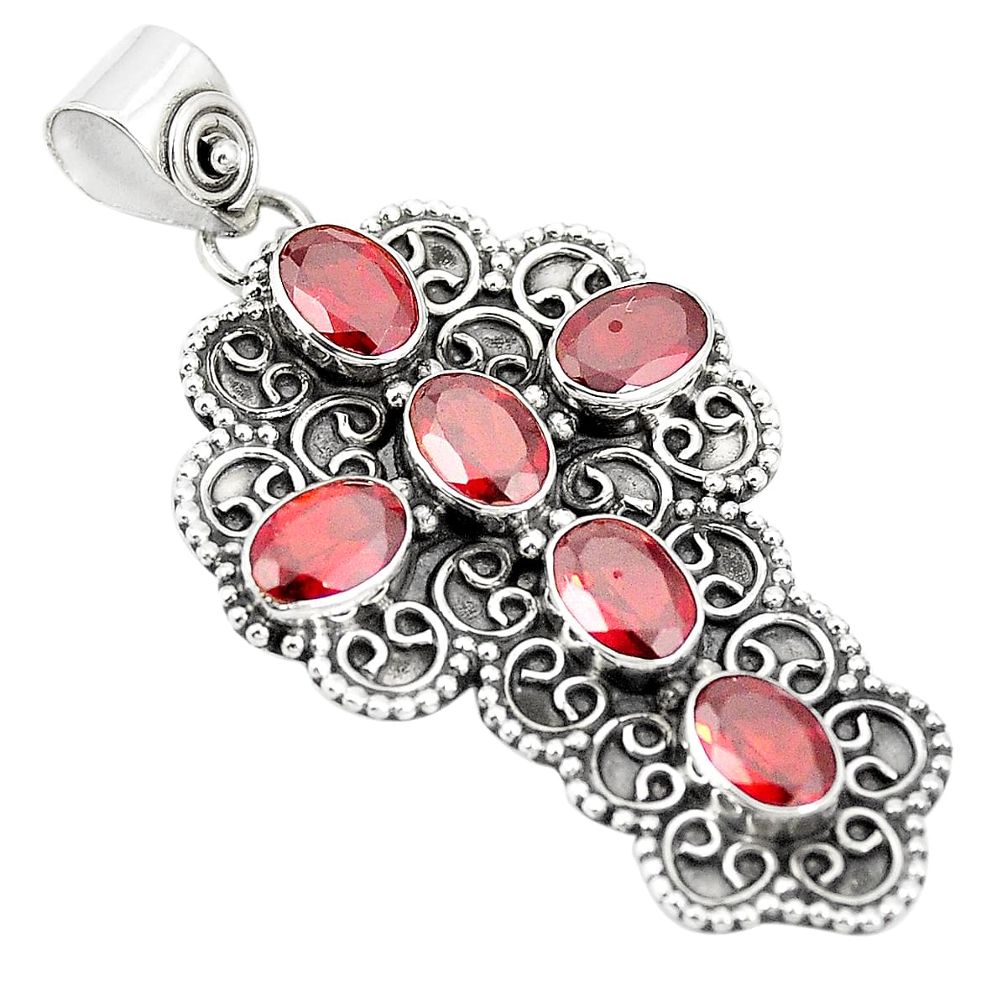 Natural red garnet 925 sterling silver holy cross pendant jewelry m31244