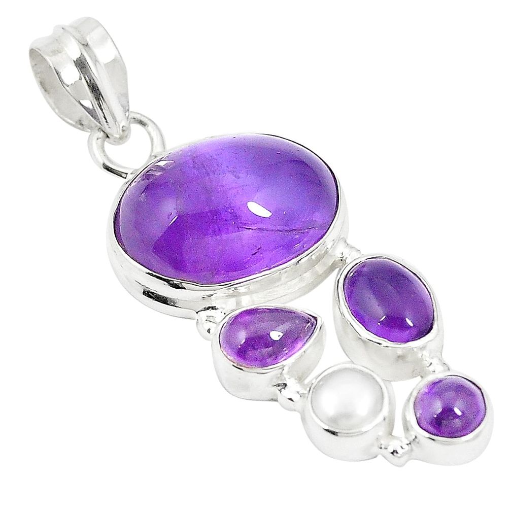 925 sterling silver natural purple amethyst pearl pendant jewelry m31289