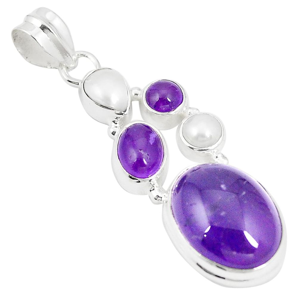 925 sterling silver natural purple amethyst pearl pendant jewelry m31294