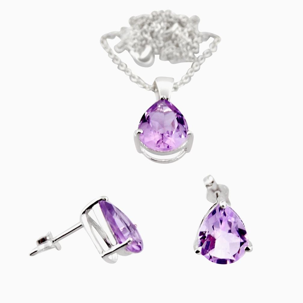 7.00cts 18inch link chain amethyst 925 silver earrings pendant with chain set