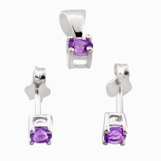 0.50cts natural purple amethyst oval 925 sterling silver pendant earrings set