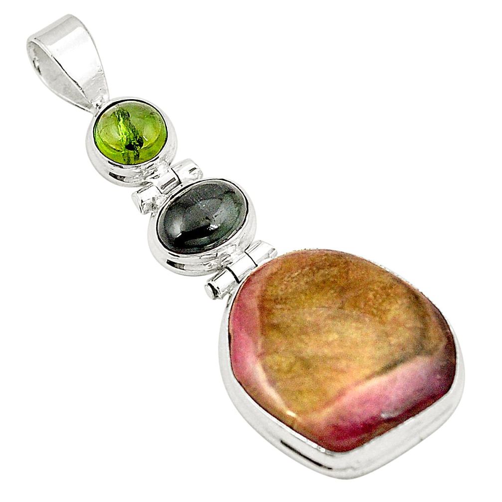 24.00cts natural pink bio tourmaline tourmaline 925 silver pendant m31526