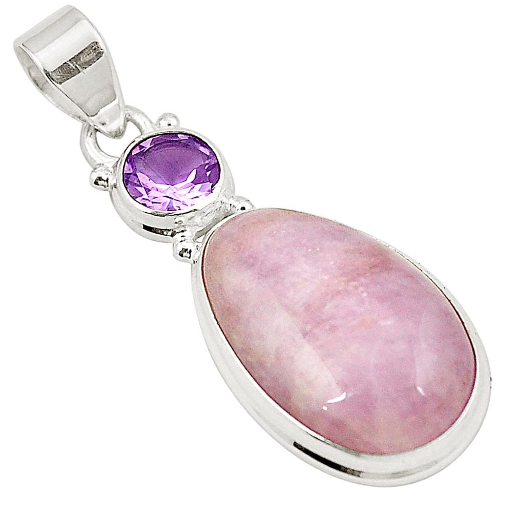 Natural pink kunzite amethyst 925 sterling silver pendant jewelry m31549