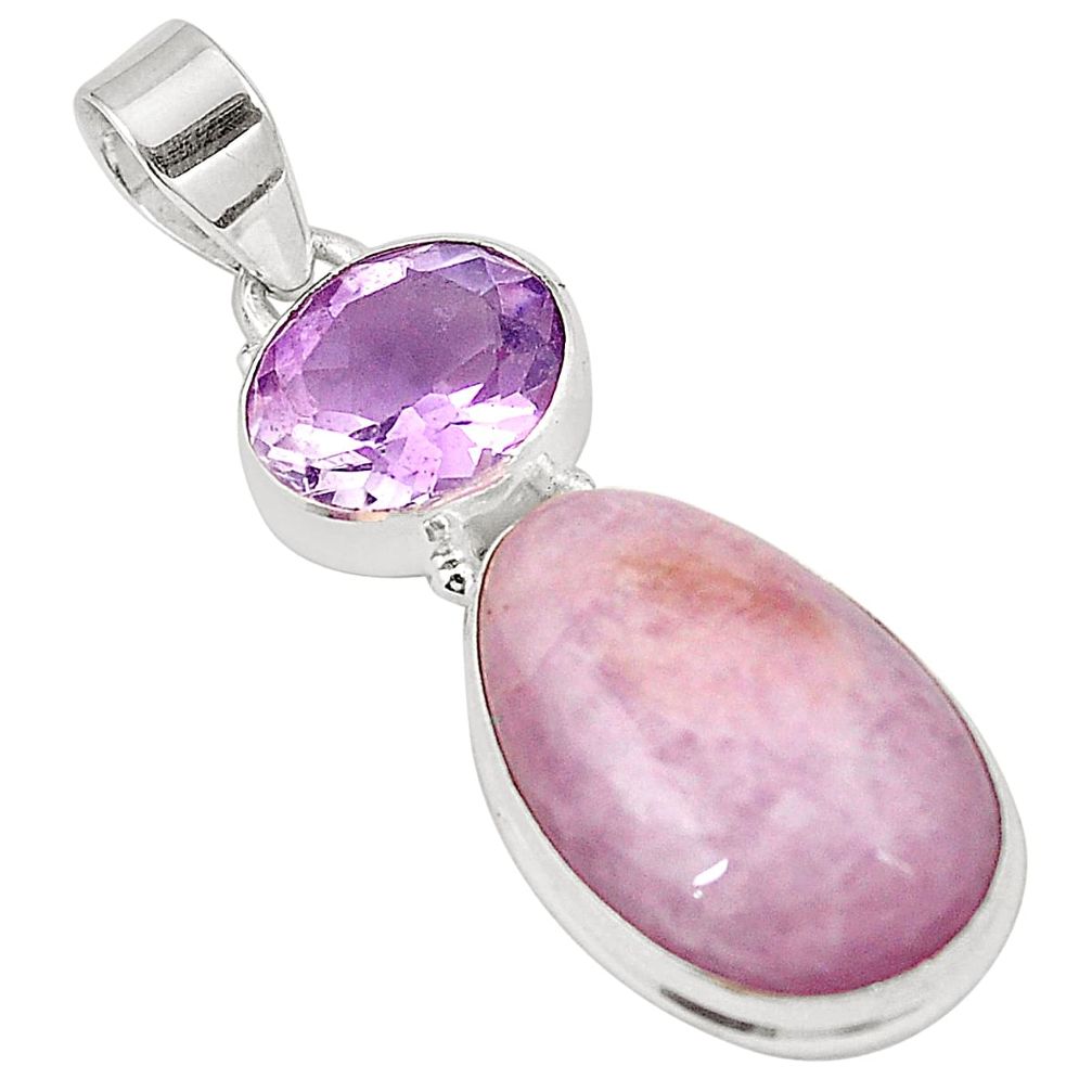 Natural pink kunzite amethyst 925 sterling silver pendant jewelry m31578