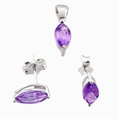1.10cts natural purple amethyst 925 sterling silver pendant earrings set