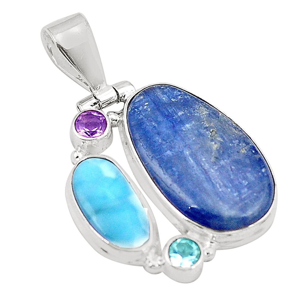 19.20cts natural blue kyanite larimar 925 sterling silver pendant jewelry m31630