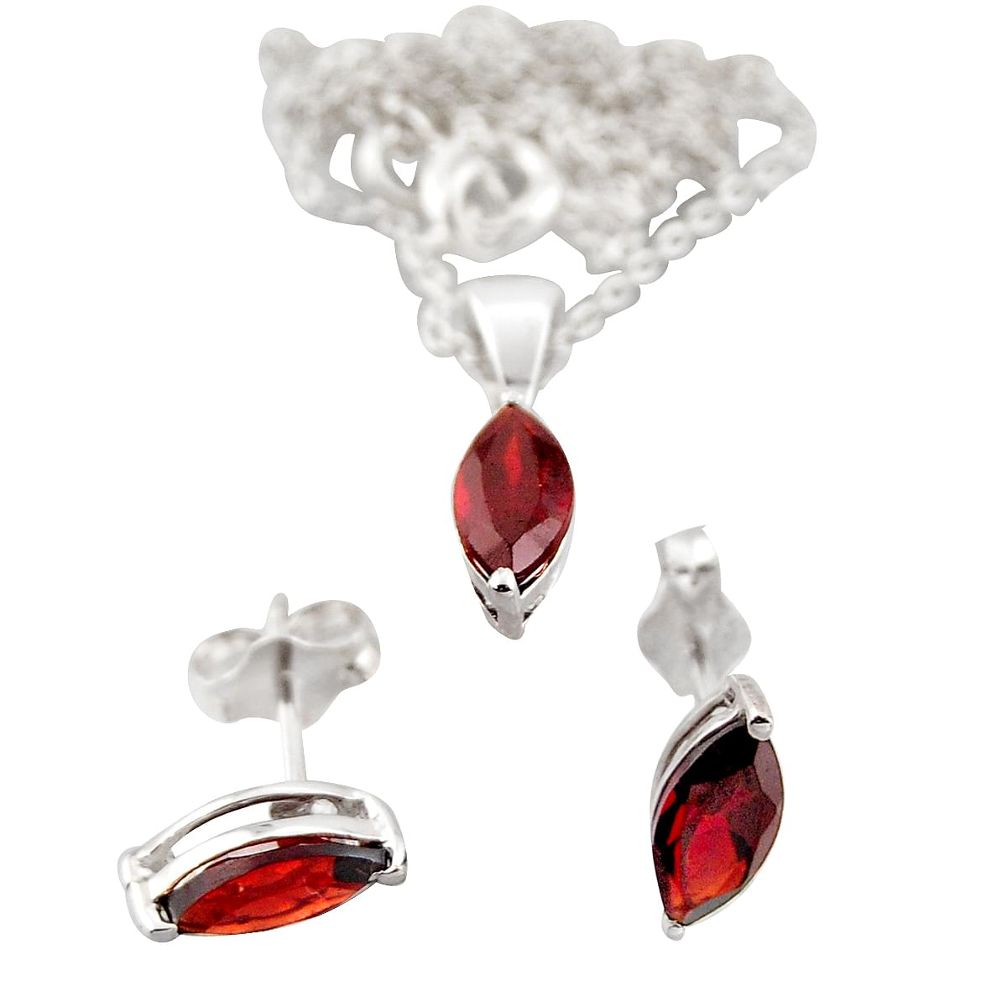 1.50cts 18inch link chain red garnet 925 silver earrings pendant with chain set