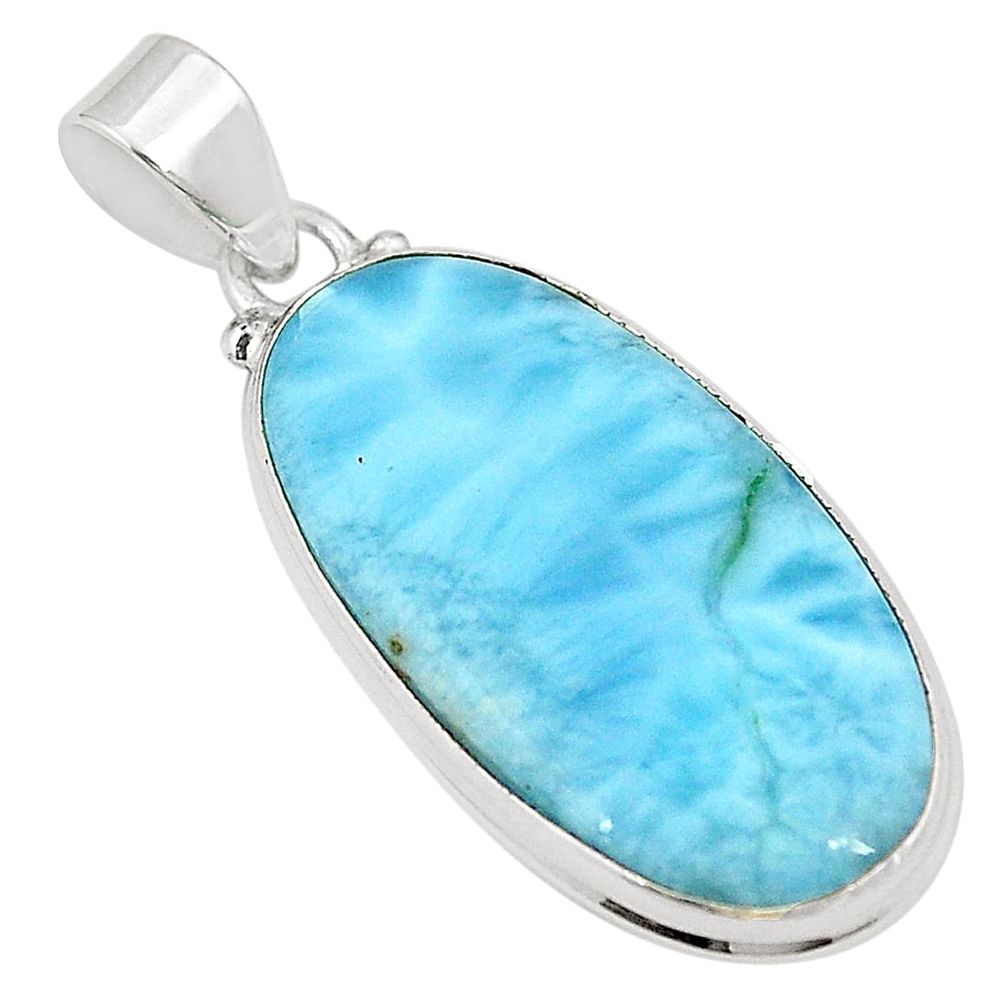 925 sterling silver natural blue larimar oval shape pendant jewelry m31776