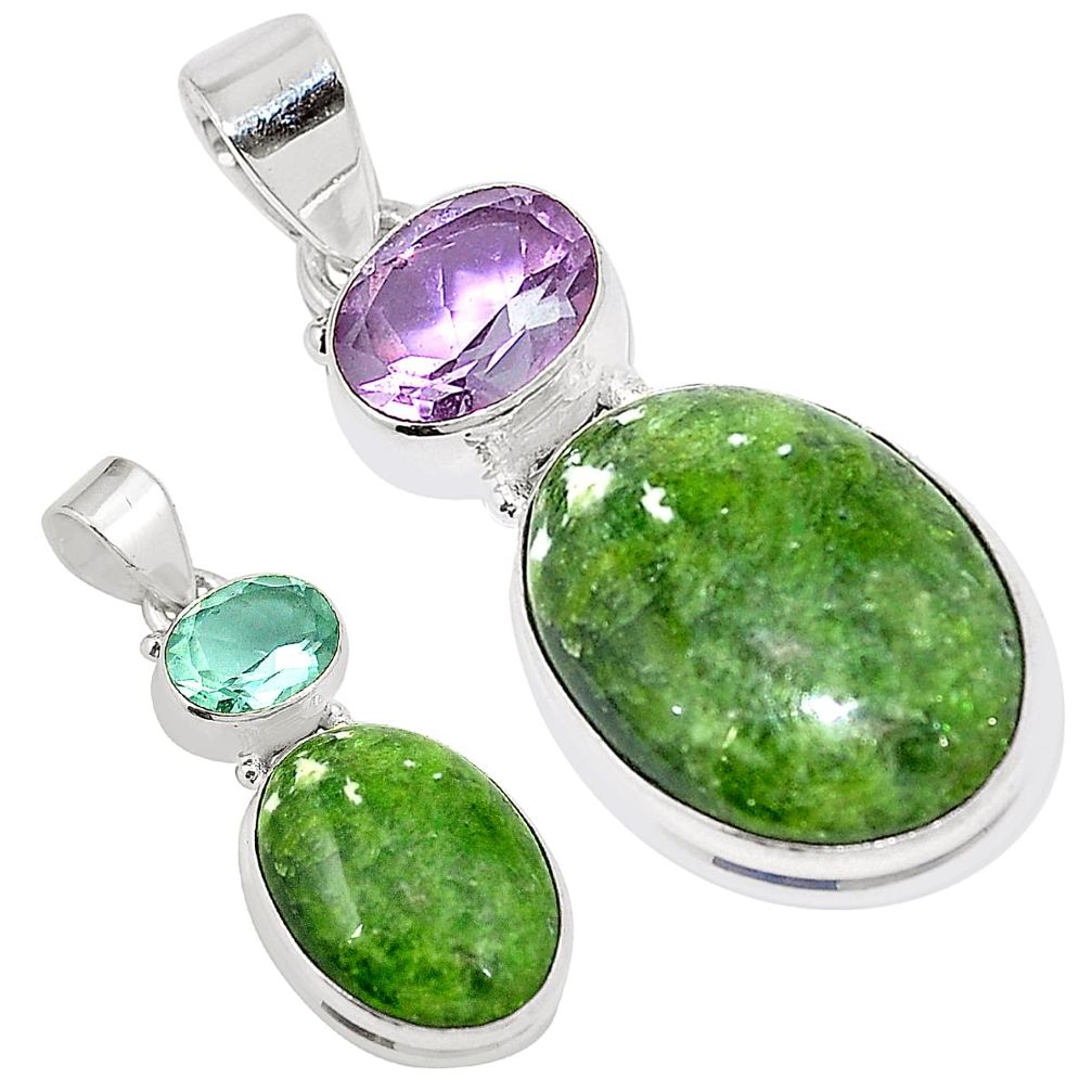 Natural green chrome diopside alexandrite (lab) 925 silver pendant m31800