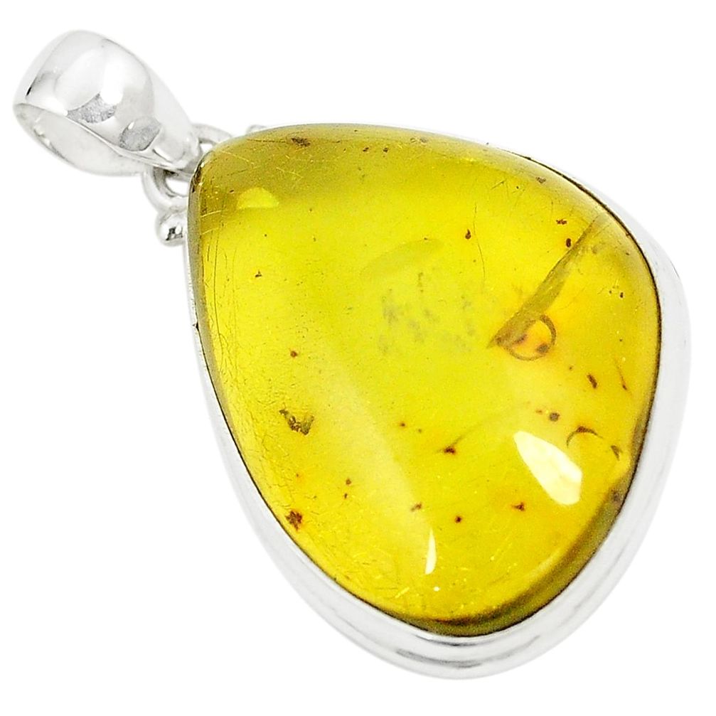 Natural green amber from colombia 925 sterling silver pendant m32069