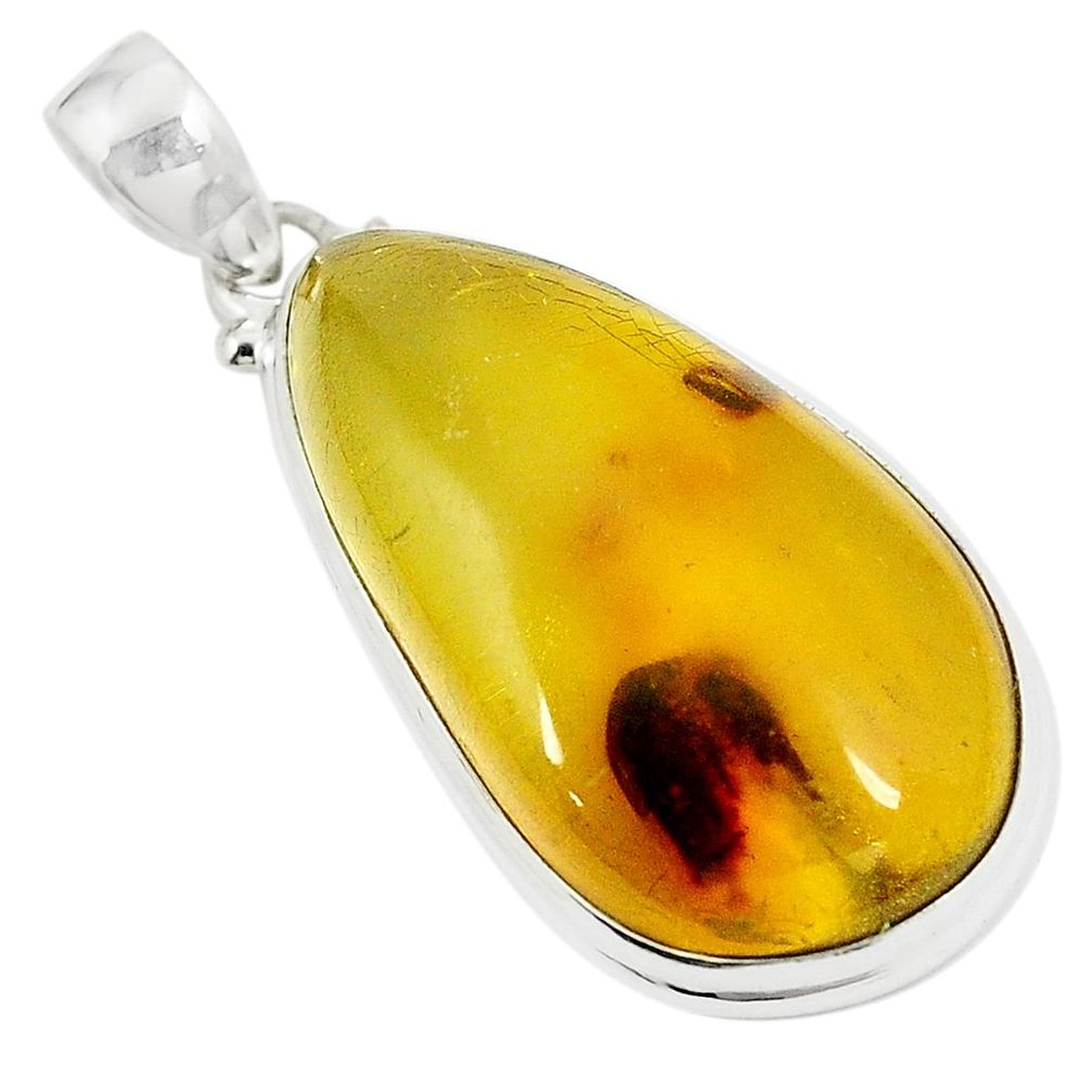 Natural green amber from colombia 925 sterling silver pendant jewelry m32072