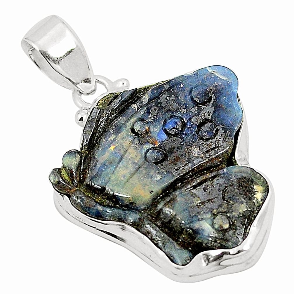 Natural brown boulder opal carving 925 sterling silver pendant m32143